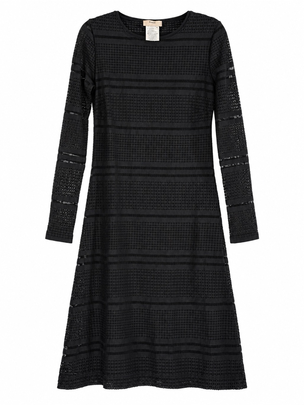 Fuzzi - Crew Neck Long Sleeve Made in Italy Black Mesh Dress Size Medium